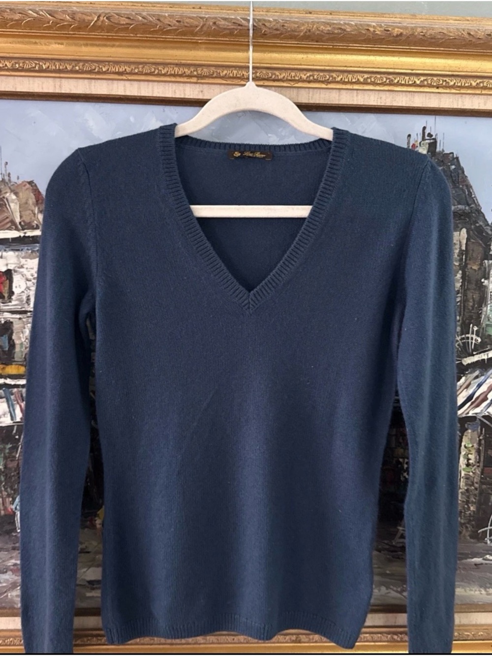 Loro Piana cashmere v neck blue lake color sweater size 42 /s